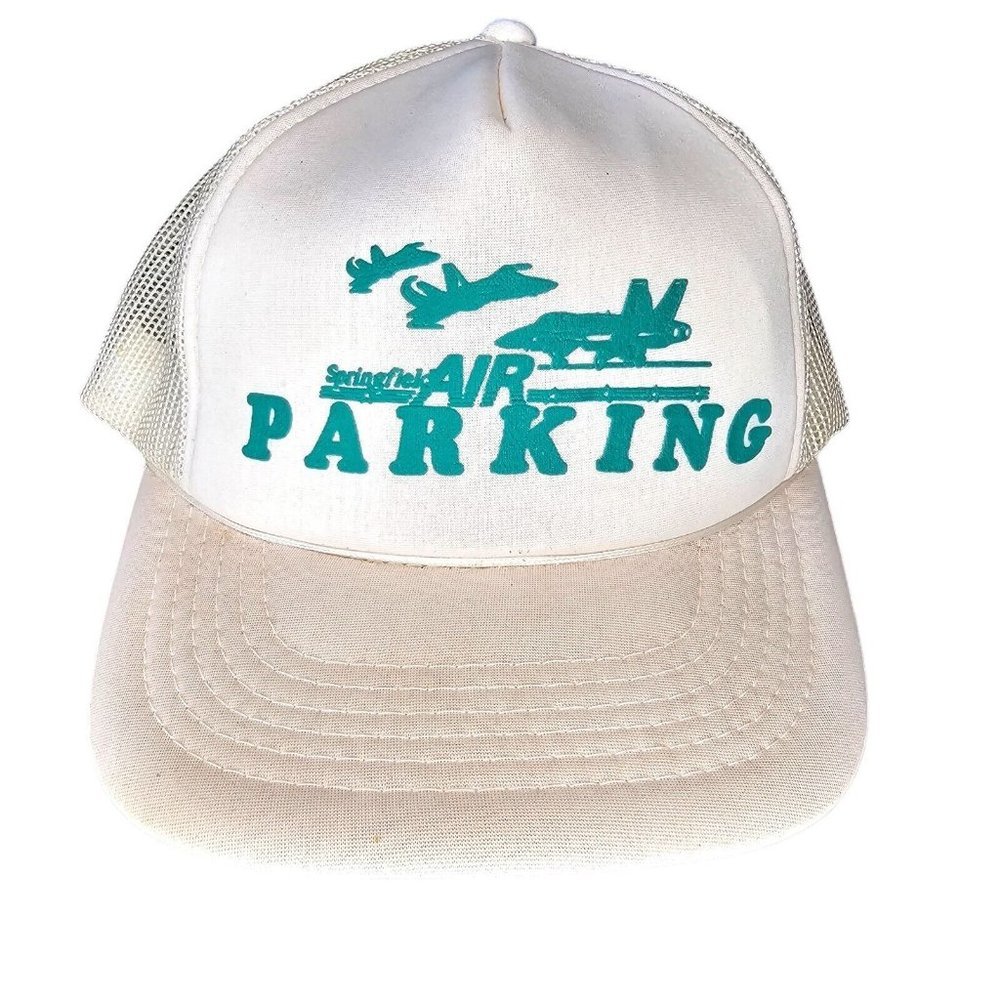 Vintage Aviation Pilot Plane White Mesh Trucker Hat Springfield‎ Air Parking